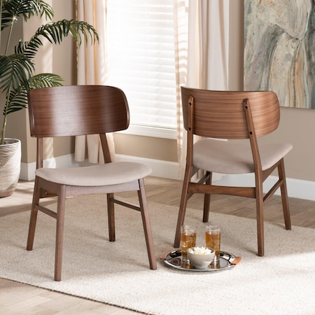 Alston Mid-Century Beige Fabric Upholstered And Walnut Brown Finished Wood Dining Chair Set(2PC) PR